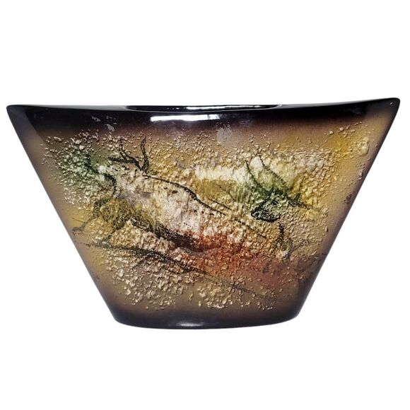 Vintage Mid Century Modern Hand Painted Ikebana Style Colorful Vase Gold Fleck - Picture 1 of 9